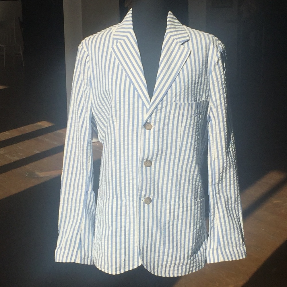 Striped blue and white cotton loose fit blazer